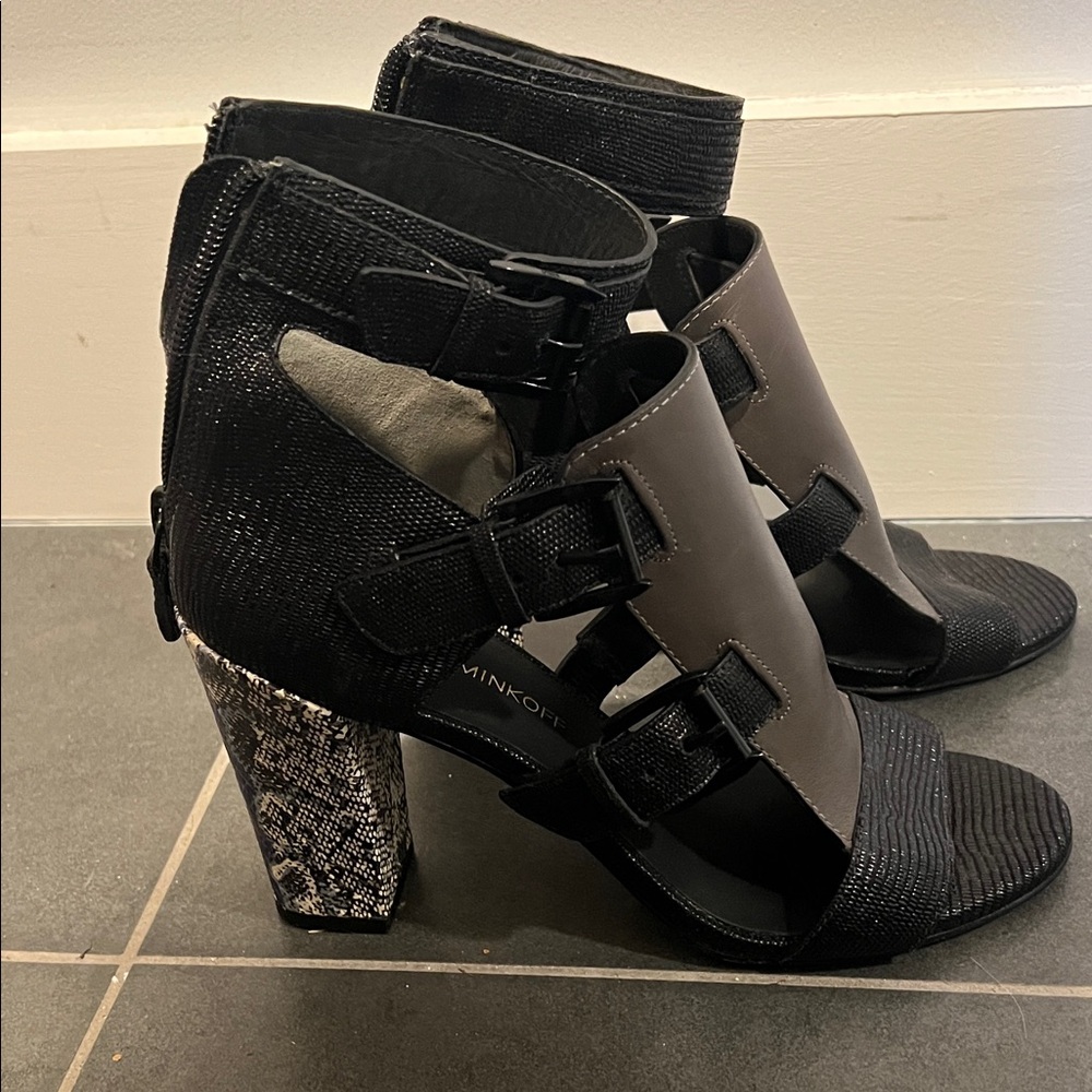 Rebecca Minkoff Black and Gray Heeled Sandals
